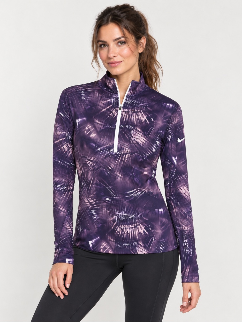 Nike Dri-FIT Purple Abstract Print 1/4 Zip Athletic Top Women’s Large
